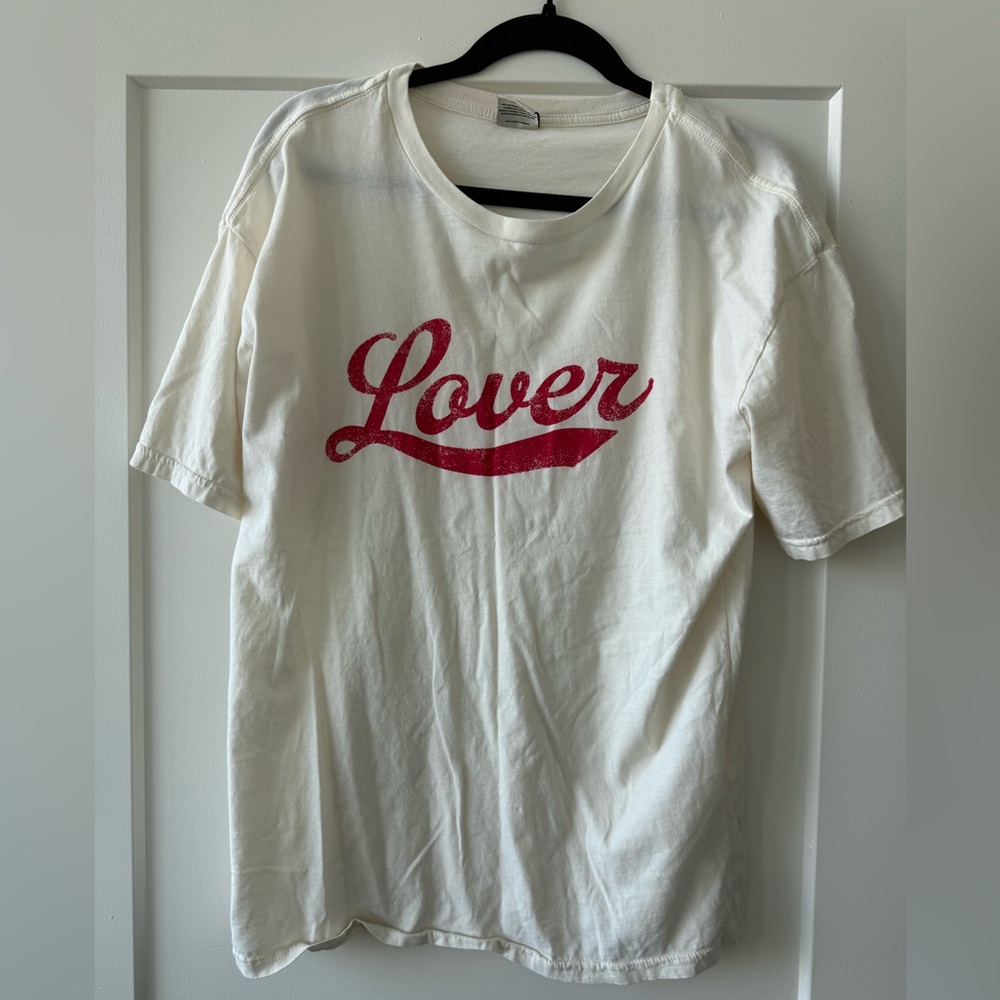 White T-Shirt with Red 'Lover' Print